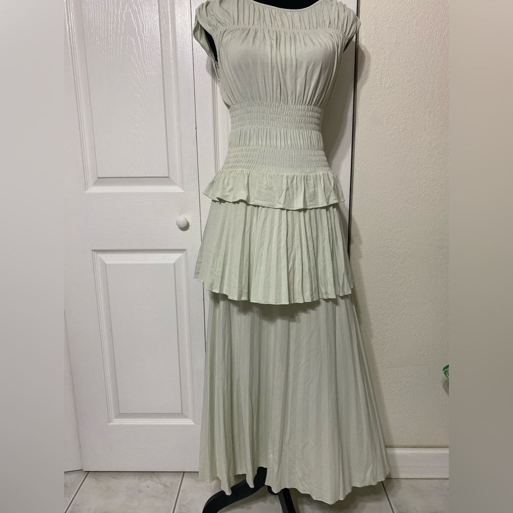 Rebecca Taylor green mint Layered  smocked elastic Dress size M